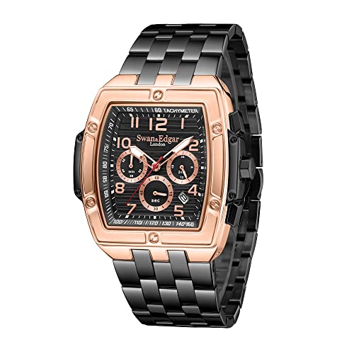 Swan & Edgar Ambassador Mechaquartz Chronograph Designer Luxusuhr für Herren mit Saphirglas Attraktive Tonneau-Form, 30 m wasserdicht, handmontiert, analoge Herrenuhr - 5 Jahre Garantie, Roségold Swan & Edgar Ambassador Mechaquartz Chronograph Designer Luxusuhr für Herren mit Saphirglas Attraktive Tonneau-Form, 30 m wasserdicht, handmontiert, analoge Herrenuhr - 5 Jahre Garantie, Roségold von SWAN AND EDGAR
