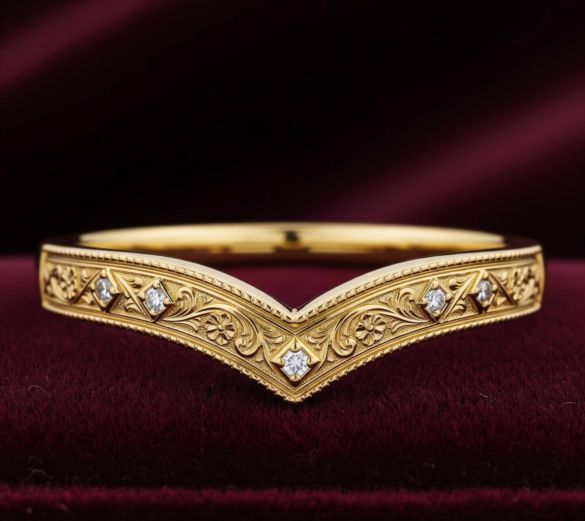 Chevron V-Form Verlobungsring, Runde Form Moissanite Ring, Filigrane Ehering, Lünette Mit Prong Set 14K Gold Milgrain Ring Chevron V-Form Verlobungsring, Runde Form Moissanite Ring, Filigrane Ehering, Lünette Mit Prong Set 14K Gold Milgrain Ring von SWASTIKJEWELART