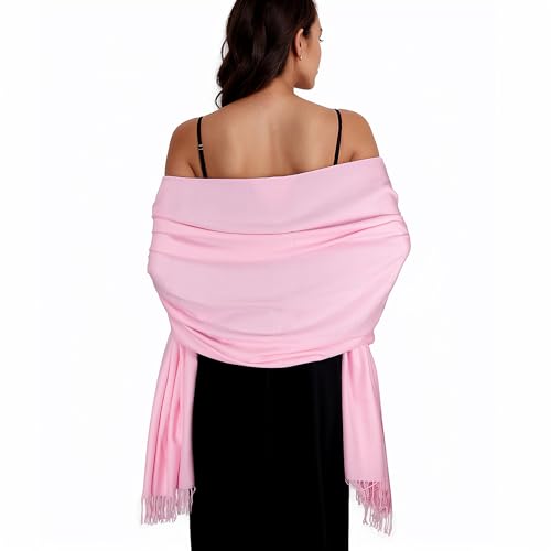 Pashmina Winterschal Schal Wrap für Frauen Schals und Wraps für Hochzeit Abendkleider Großer weicher Hochzeitsschal, blassrosa, One size von SWAT PANY