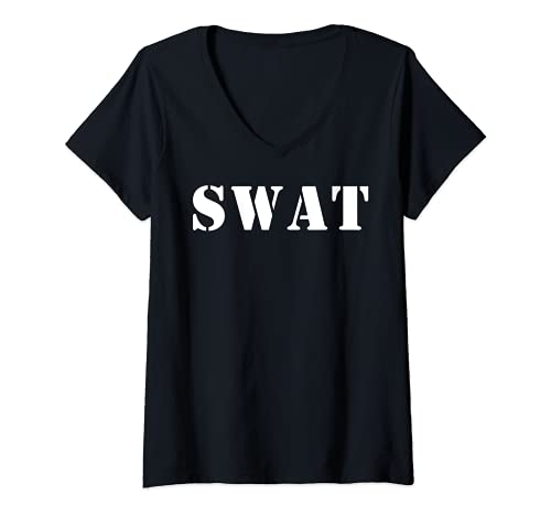 Damen SWAT Team Polizei Sheriff T-Shirt mit V-Ausschnitt von SWAT Team Shirt