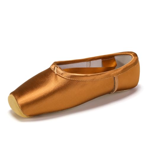 SWDZM Ballett Spitzenschuhe Ballettschläppchen Tanzschuhe mit dem genähten Band und Zehenpads für Mädchen,Bronzo,Ledersohle,40 EU von SWDZM