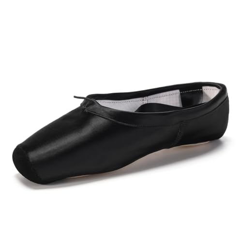 SWDZM Ballett Spitzenschuhe Ballettschläppchen Tanzschuhe mit dem genähten Band und Zehenpads für Mädchen,Schwarz,Ledersohle,39 EU von SWDZM