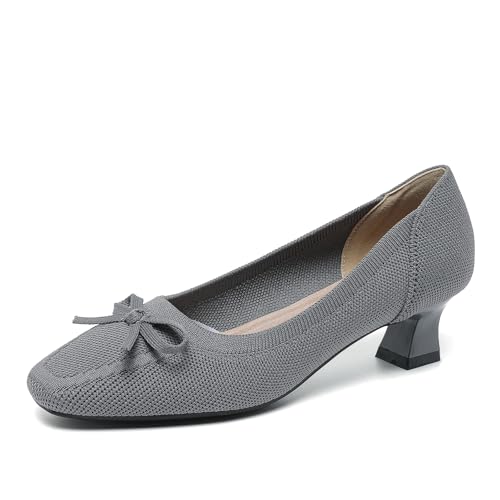 SWDZM Damen Bogen Gestrickte Quadratische Zehe Klassische Vielseitige High Heel Court Schuhe,Grau,EU 41 von SWDZM