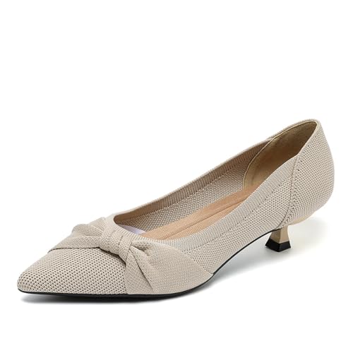 SWDZM Damen French Style Strick Schleifen Prinzessinnen Schuhe mit hohem Absatz,Aprikose,EU 38.5 von SWDZM