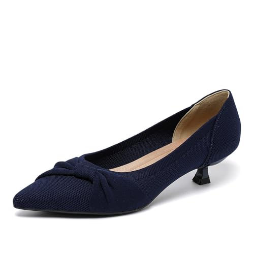 SWDZM Damen French Style Strick Schleifen Prinzessinnen Schuhe mit hohem Absatz,Blau,EU 37 von SWDZM
