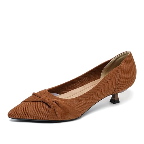 SWDZM Damen French Style Strick Schleifen Prinzessinnen Schuhe mit hohem Absatz,Braun,EU 38.5 von SWDZM