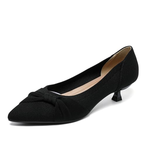 SWDZM Damen French Style Strick Schleifen Prinzessinnen Schuhe mit hohem Absatz,Schwarz,EU 38.5 von SWDZM