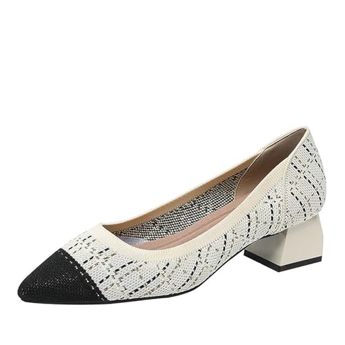 SWDZM Damen Schuhe Elegant mit Absatz Strick Pumps Spitz Elegante Blockabsatz Bequem,4CM,35EU von SWDZM