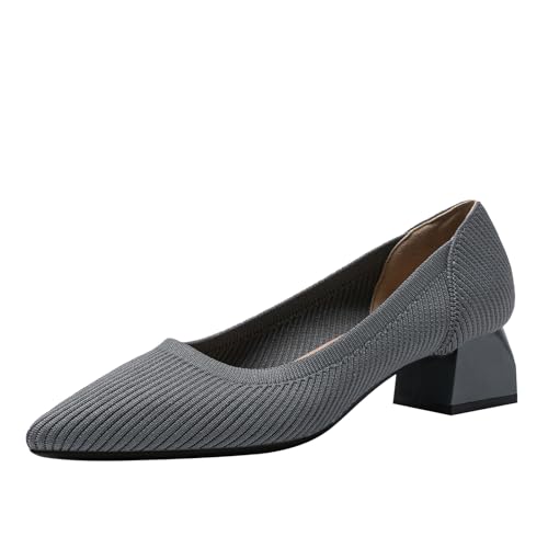 SWDZM Damen Schuhe Elegant mit Absatz Strick Pumps Spitz Elegante Blockabsatz Bequem,4CM,35EU von SWDZM