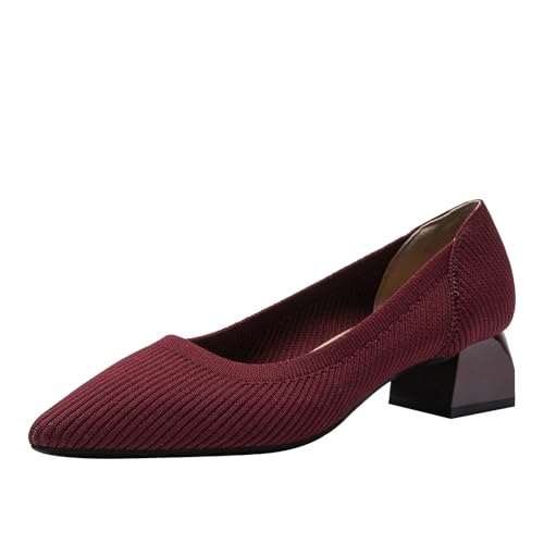 SWDZM Damen Schuhe Elegant mit Absatz Strick Pumps Spitz Elegante Blockabsatz Bequem,4CM,35EU von SWDZM