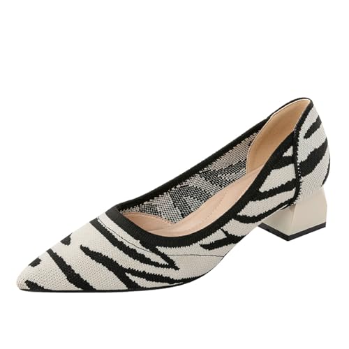 SWDZM Damen Schuhe Elegant mit Absatz Strick Pumps Spitz Elegante Blockabsatz Bequem,4CM,36.5EU von SWDZM