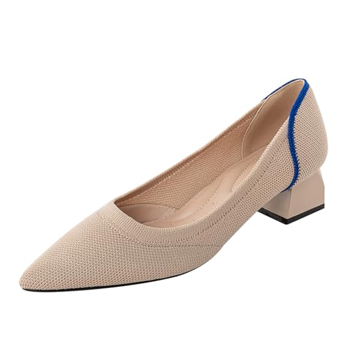 SWDZM Damen Schuhe Elegant mit Absatz Strick Pumps Spitz Elegante Blockabsatz Bequem,4CM,36EU von SWDZM