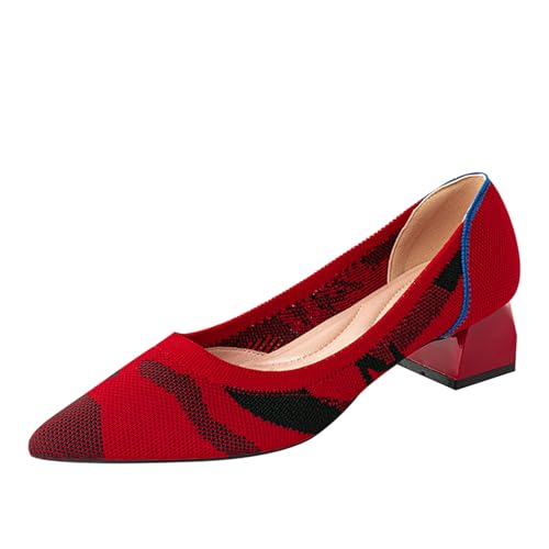 SWDZM Damen Schuhe Elegant mit Absatz Strick Pumps Spitz Elegante Blockabsatz Bequem,4CM,37EU von SWDZM