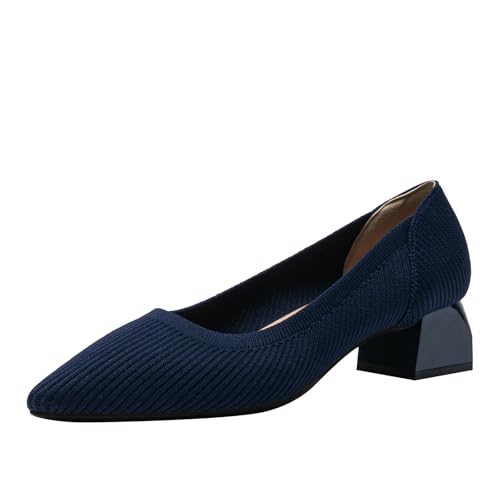 SWDZM Damen Schuhe Elegant mit Absatz Strick Pumps Spitz Elegante Blockabsatz Bequem,4CM,37EU von SWDZM