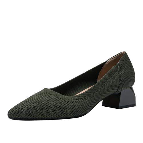 SWDZM Damen Schuhe Elegant mit Absatz Strick Pumps Spitz Elegante Blockabsatz Bequem,4CM,37EU von SWDZM