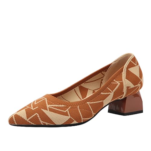 SWDZM Damen Schuhe Elegant mit Absatz Strick Pumps Spitz Elegante Blockabsatz Bequem,4CM,38.5EU von SWDZM