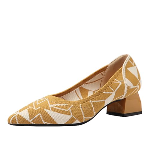 SWDZM Damen Schuhe Elegant mit Absatz Strick Pumps Spitz Elegante Blockabsatz Bequem,4CM,38.5EU von SWDZM