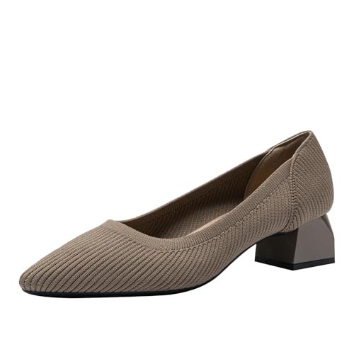SWDZM Damen Schuhe Elegant mit Absatz Strick Pumps Spitz Elegante Blockabsatz Bequem,4CM,38.5EU von SWDZM