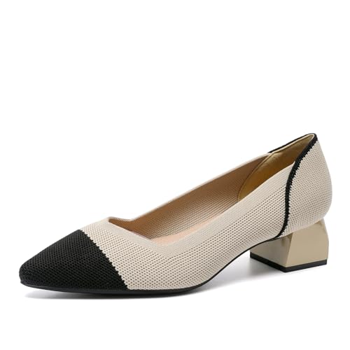 SWDZM Damen Schuhe Elegant mit Absatz Strick Pumps Spitz Elegante Blockabsatz Bequem,4CM,38EU von SWDZM