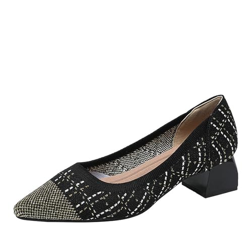 SWDZM Damen Schuhe Elegant mit Absatz Strick Pumps Spitz Elegante Blockabsatz Bequem,4CM,39EU von SWDZM