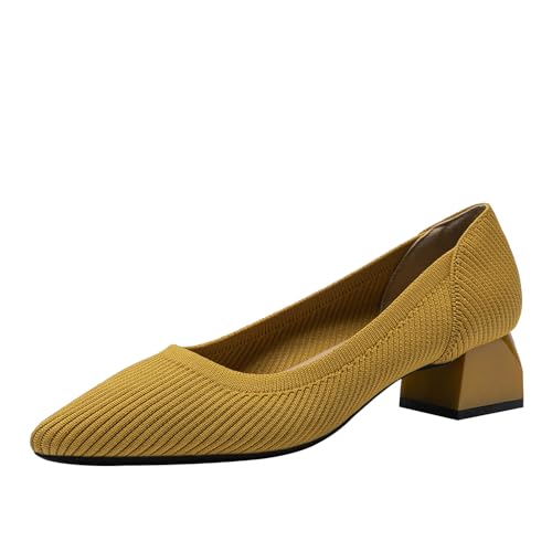 SWDZM Damen Schuhe Elegant mit Absatz Strick Pumps Spitz Elegante Blockabsatz Bequem,4CM,39EU von SWDZM