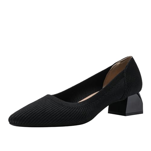 SWDZM Damen Schuhe Elegant mit Absatz Strick Pumps Spitz Elegante Blockabsatz Bequem,4CM,39EU von SWDZM