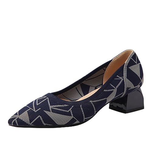 SWDZM Damen Schuhe Elegant mit Absatz Strick Pumps Spitz Elegante Blockabsatz Bequem,4CM,40EU von SWDZM