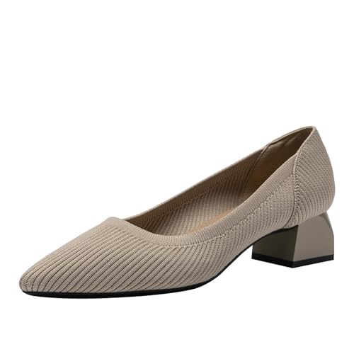 SWDZM Damen Schuhe Elegant mit Absatz Strick Pumps Spitz Elegante Blockabsatz Bequem,4CM,40EU von SWDZM