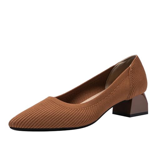 SWDZM Damen Schuhe Elegant mit Absatz Strick Pumps Spitz Elegante Blockabsatz Bequem,4CM,41EU von SWDZM