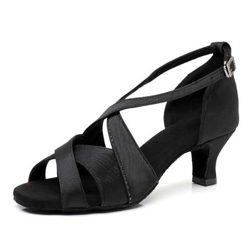 SWDZM Frauen Latin Tanzschuhe weich verkaufte Leistung Standard Cha Cha Salsa Tanzschuhe,Ferse-5.5cm,Schwarz,EU 36 von SWDZM