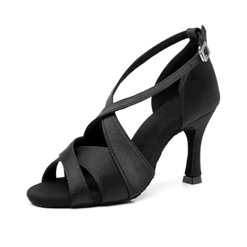SWDZM Frauen Latin Tanzschuhe weich verkaufte Leistung Standard Cha Cha Salsa Tanzschuhe,Ferse-8.5cm,Schwarz,EU 34 von SWDZM