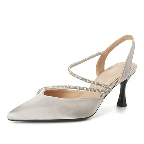 SWDZM Frauen Spitze kleine Parfüm Stil Strass Baotou feine hochhackige Sandalen,Silber,EU 37.5 von SWDZM