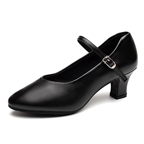 SWDZM Geschlossene Tanzschuhe Damen Standard Latein Funkeln Tanzschuhe,FT100,Schwarz,Ferse 5cm,Gummisohle,38.5EU von SWDZM