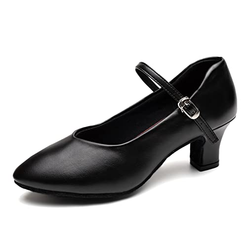 SWDZM Geschlossene Tanzschuhe Damen Standard Latein Funkeln Tanzschuhe,FT100,Schwarz,Ferse 5cm,Wildledersohle,EU 39 von SWDZM