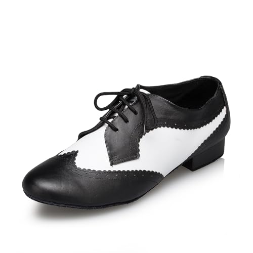 SWDZM Herren Mode Latein Gesellschaft Tango Salsa Samba Ballsaal Latein Modern Tanzschuhe,L175,Schwarz+Weiß,2.5CM,42 EU von SWDZM