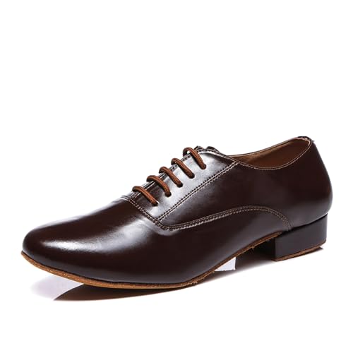SWDZM Herren Tanzschuhe Standard Latein Ballsaal Schuhe Tango Salsa Tanze Schuhe,Braun,Wildleder Sohle,44EU von SWDZM