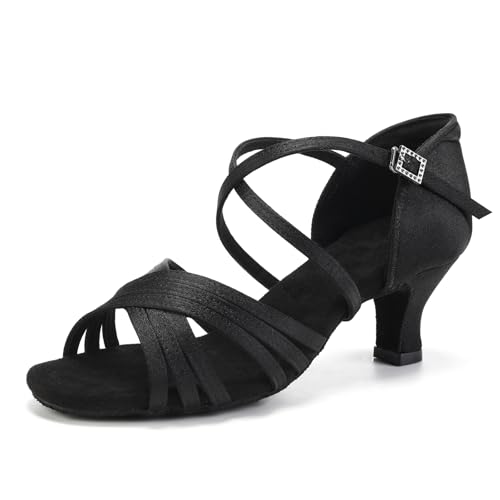 SWDZM Latein Tanzschuhe für Damen Professionelle Tanzschuhe Ballsaal Party Salsa Tanzübung Performance Schuhe,Schwarz,Ferse 5cm,Wildledersohle,37EU von SWDZM
