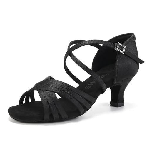 SWDZM Latein Tanzschuhe für Damen Professionelle Tanzschuhe Ballsaal Party Salsa Tanzübung Performance Schuhe,912DB,Schwarz,Ferse 5cm,Wildledersohle,38EU von SWDZM