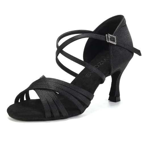 SWDZM Latein Tanzschuhe für Damen Professionelle Tanzschuhe Ballsaal Party Salsa Tanzübung Performance Schuhe,912DB,Schwarz,Ferse 7cm,Wildledersohle,35EU von SWDZM