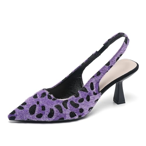 SWDZM Leopard Print Wildleder gewickelt Kopf zurück hohl Spitzen hohen Absatz Gericht Schuhe,Violett,EU 37.5 von SWDZM