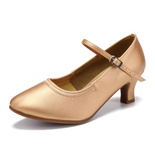 SWDZM Tanzschuhe Damen Latein Geschlossen Bequem Salsa Character Moderne Tango Ballsaal Tanzschuhe,Bronze,Ferse 5cm,Gummisohle,37.5 EU von SWDZM