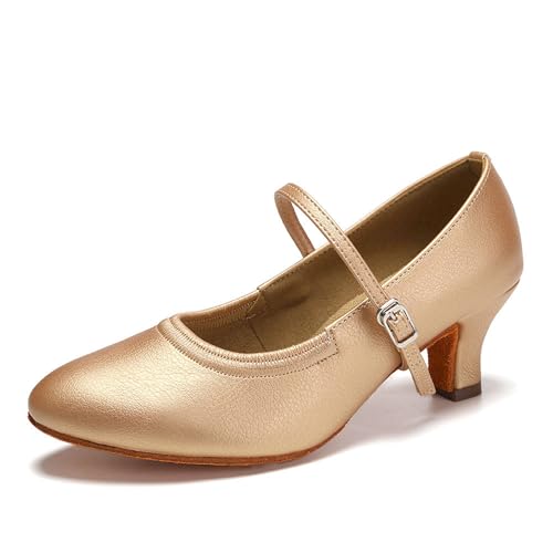 SWDZM Tanzschuhe Damen Latein Geschlossen Bequem Salsa Character Moderne Tango Ballsaal Tanzschuhe,Bronze,Ferse 5cm,Wildledersohle,35 EU von SWDZM