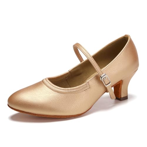 SWDZM Tanzschuhe Damen Latein Geschlossen Bequem Salsa Character Moderne Tango Ballsaal Tanzschuhe,Bronze,Ferse 5cm,Wildledersohle,39 EU von SWDZM