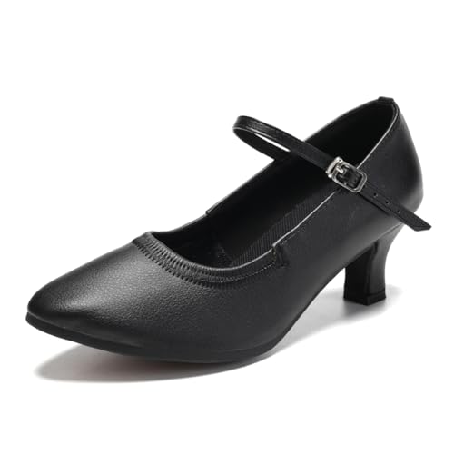 SWDZM Tanzschuhe Damen Latein Geschlossen Bequem Salsa Character Moderne Tango Ballsaal Tanzschuhe,Schwarz,Ferse 5cm,Gummisohle,37.5 EU von SWDZM