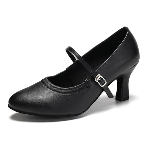 SWDZM Tanzschuhe Damen Latein Geschlossen Bequem Salsa Character Moderne Tango Ballsaal Tanzschuhe,Schwarz,Ferse 7cm,Wildledersohle,40 EU von SWDZM