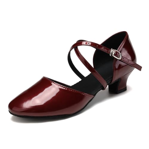 SWDZM Tanzschuhe Damen Latein Geschlossen Glattleder Salsa Character Tango Ballsaal Tanzschuhe,FT188,Rot-QP,Ferse 3cm,Suede Sole,37.5EU von SWDZM