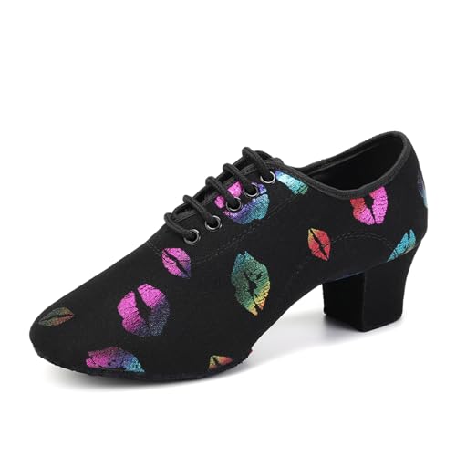 SWDZM Tanzschuhe Damen Latein Geschlossen Salsa Jazz Moderne Ballsaal Leistung Schuhe Trainingsschuhe,Mehrfarbig,Ferse 5cm,Geteilte Wildledersohle,38.5EU von SWDZM