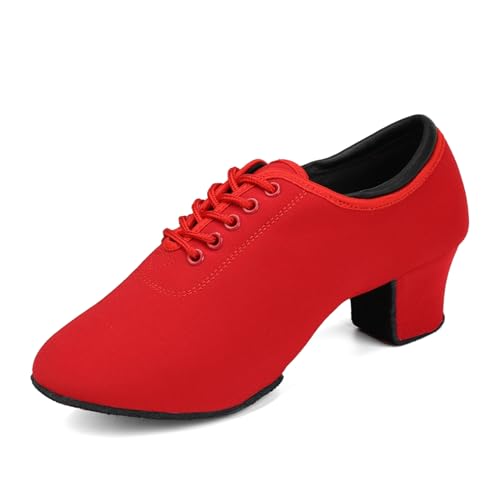 SWDZM Tanzschuhe Damen Latein Geschlossen Salsa Jazz Moderne Ballsaal Leistung Schuhe Trainingsschuhe,Rot,Ferse 5cm,Geteilte Wildledersohle,38.5EU von SWDZM