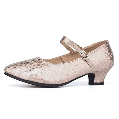 SWDZM Tanzschuhe Damen Latein Geschlossen Salsa Tango Bachata Charakter Ballsaal Tanzschuhe,QP2,Beige,Ferse 3.5cm,Gummisohle,39EU von SWDZM