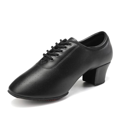 SWDZM Tanzschuhe Damen Latein Geschlossen Salsa Tango Moderne Gesellschaftstanzschuhe Schnüren Blockabsatz Tanzschuhe,RYCXNJB,Schwarz Loch,Ferse 5cm,Geteilte Wildledersohle,45EU von SWDZM